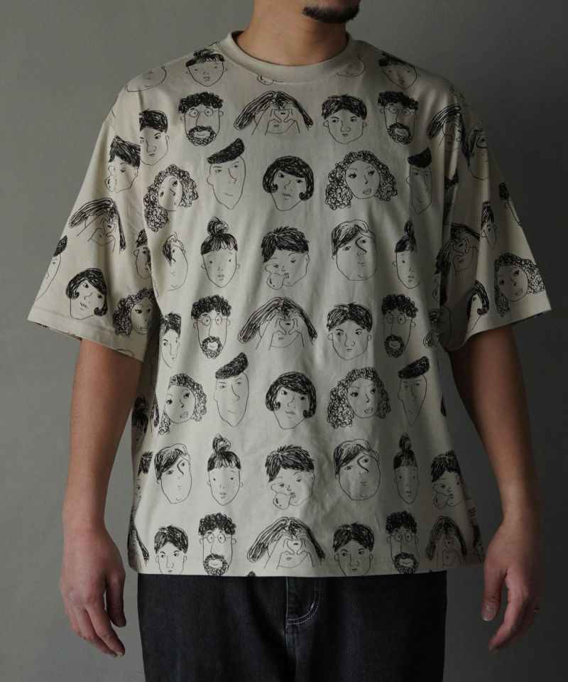 いろんな顔総柄半袖Tシャツ□パパサイズ | MAKE YOUR DAY