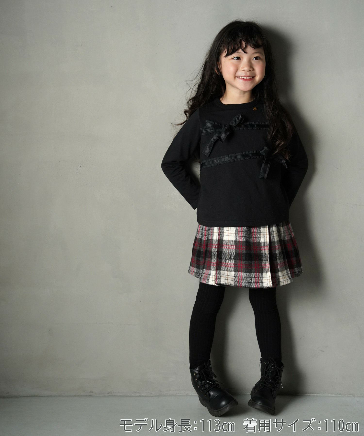 セール】チェックとフェイクレザーのプリーツスカート□80～140cm