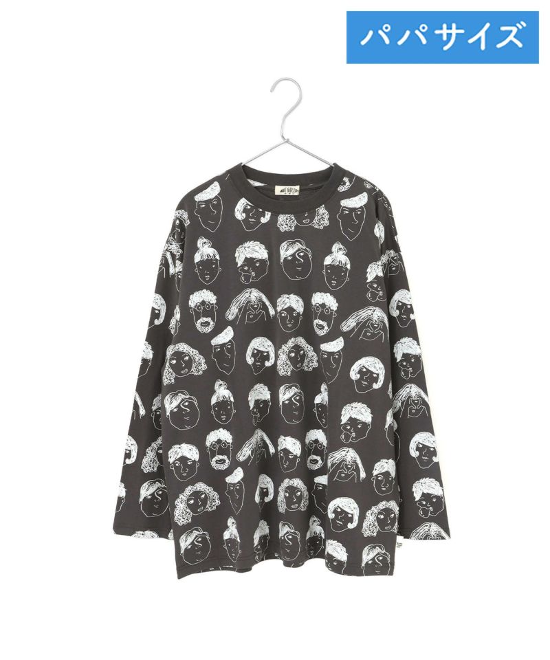 オンラインストア限定◇いろんな顔総柄長袖Tシャツ□パパサイズ