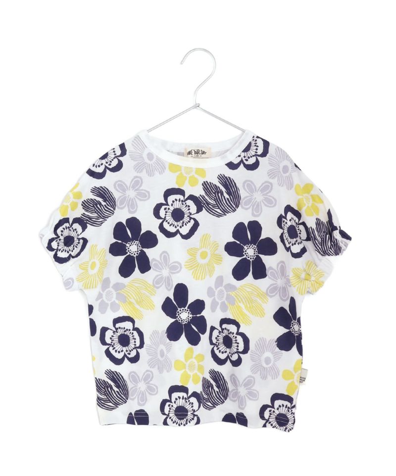 女の子 花柄 北欧 青 半袖 Tシャツ