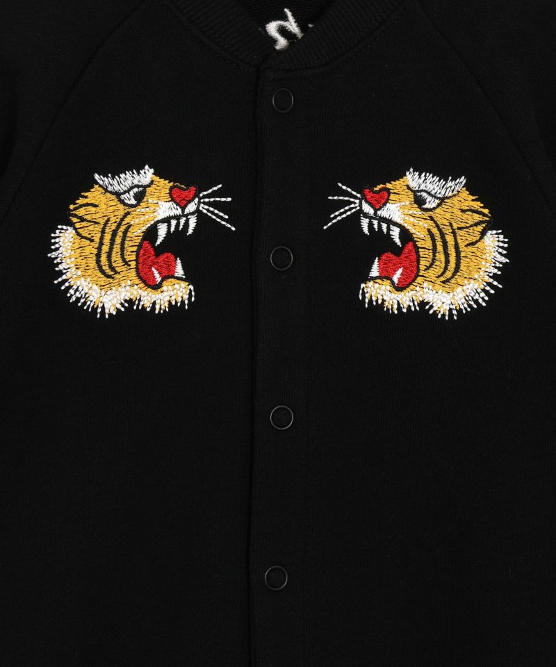 刺繍入り ブラック カバーオール Mサイズ トラ刺繍ファミリー長袖前開きカバーオール | MAKE YOUR DAY