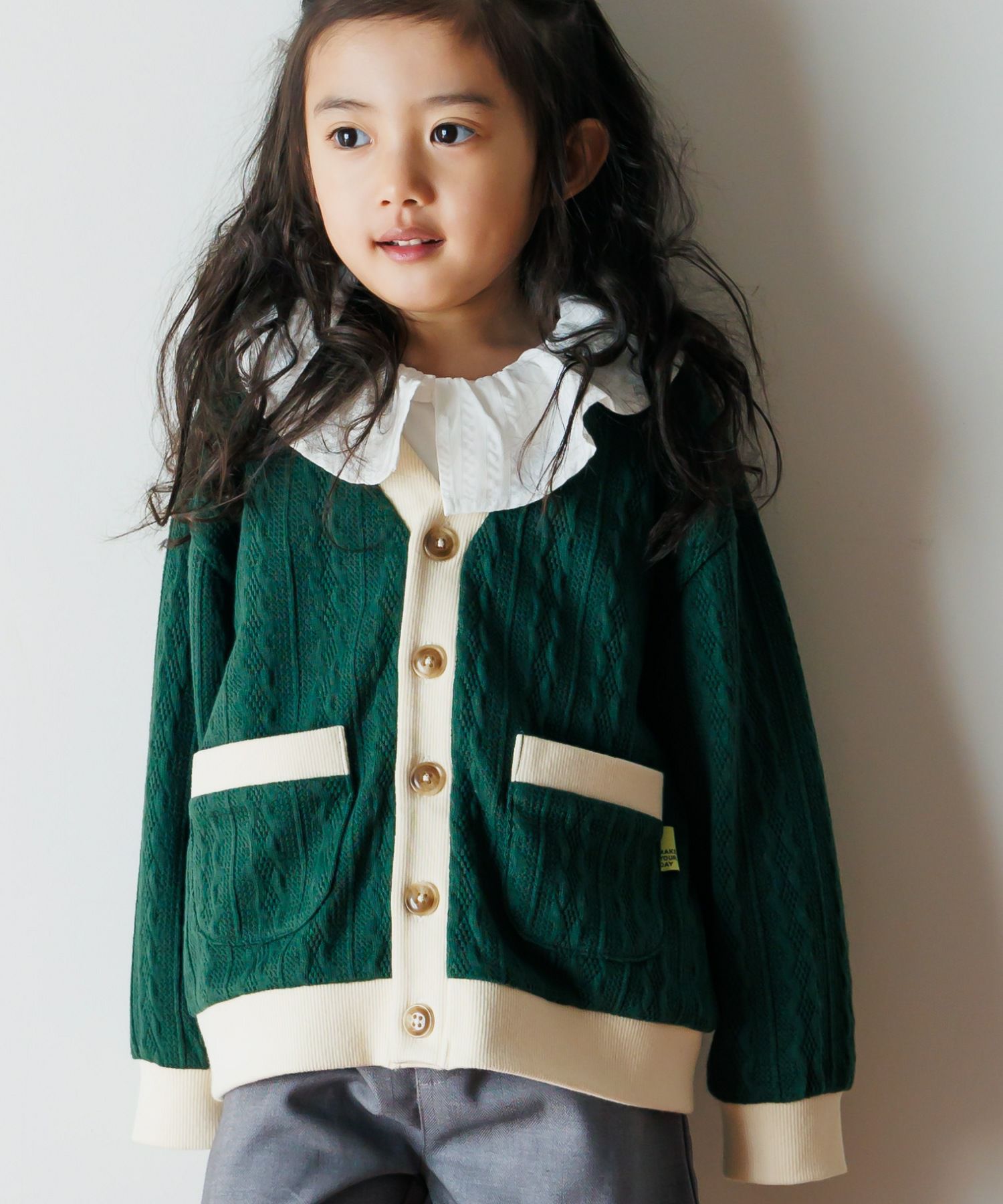 MOSCHINO ケーブルニットカーディガン モスグリーン S相当*LD1451